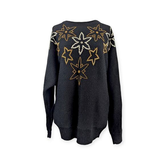 Vintage silver & gold embellished poinsettia Christmas sweater - Picture 1 of 6